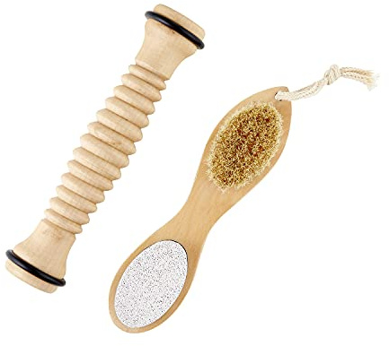 Santa Barbara Design Studio Foot Spa & Care Kit - Gift Boxed Pumice Stone Scrubber and Wood Massage Roller with Reflexology Map, 2-Pieces, Best Foot Forward