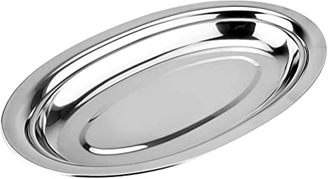DOITOOL Stainless Steel Oval Plate - Large Buffet Serving Platters for Oven Baking, Appetizer, Meat, Sushi, Salad Server - 40cm Oval Platter