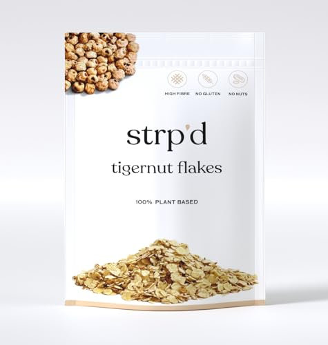 Strp'd Tigernut Flakes (400g) | Healthy alternative breakfast cereal | Gluten-free, nut-free & grain-free alternative to oats | High Fibre Breakfast | Vegan | Paleo Breakfast Cereal | Naturally Sweet