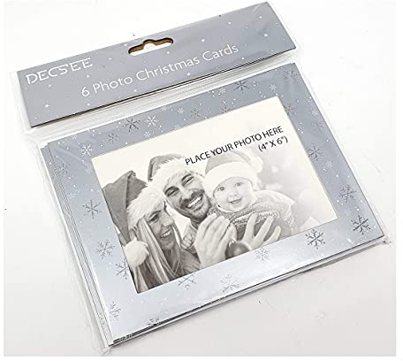 6 Foto-Weihnachtskarten – Silberne Schneeflocke (fügen Sie Ihre eigenen Fotos hinzu)