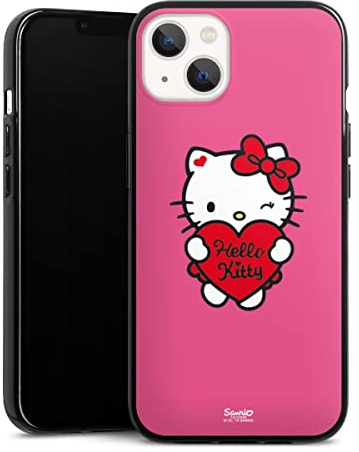 DeinDesign Silikon Hülle kompatibel mit Apple iPhone 13 Case schwarz Handyhülle Hello Kitty Fanartikel Herz