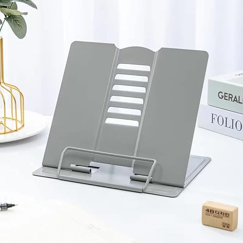 PIQIUQIU Buchstützen, Leseständer Kochbuchhalter 6 Stufen Verstellbar Metall Faltbar für Küche Arbeitszimmer Büro Schule(Grau)