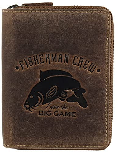 Greenburry Vintage Fisherman Crew Leder Geldbörse Portemonnaie Geldbeutel Portmonee BV-821A-FC-Carp Karpfen Fisch Angler, Farbe:Braun