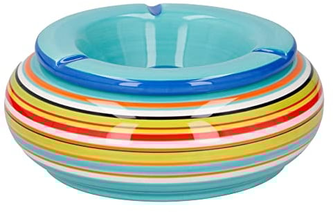 Bubble-Store XXL-Wind-Aschenbecher mit abnehmbarem Deckel, Keramik Sturmaschenbecher, Tischaschenbecher für den Innen- und Außenbereich (Ø 19 cm, Blau)