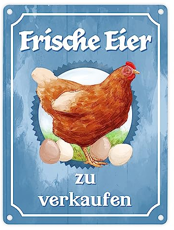 Frische Eier zu verkaufen Metallschild in 15x20 cm mit Huhn Motiv für den Bauernladen oder Dekoration am Hühnerstall