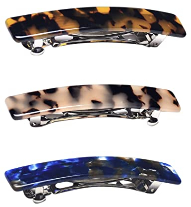 Französisches Design Rechteckige automatische Haarspangen für Damen 3 Stück/Set Schildpatt-Haarspangen Medium (Elfenbein + Marineblau + Schildpatt)