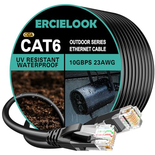 Ercielook Cat6 Outdoor Ethernet Cable 20m - High Speed 23AWG 10Gbps CCA UTP Network Cable - Direct Burial LLDPE UV Jacket LAN Cable