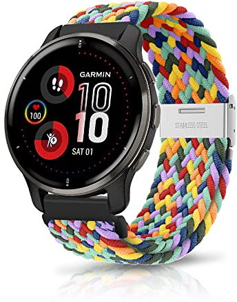 ZoRoll 20mm Armband für Garmin Vivoactive 6/Vivoactive 5/vívomove Trend/Venu Sq 2 Music/2 Plus, Geflochtenes Einstellbar Nylon Ersatzband für Garmin Forerunner 165/165 Music/245/645 - Regenbogen