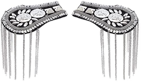 SUPERFINDINGS 2 Stück Schulterklappen Quaste Platin Fransen Schulterpolster Blazer Epaulet Metall Mode Schulter Schmuck Strass Stoff Zubehör Broschen Für Männer Und Frauen, 187x61x8 mm