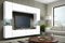 Furnitech Wohnwand Wohnzimmer | Wohnzimmer Möbel mit LED Blau | Hängend Wohnwand Modern | Wohnzimmer Schrankwand mit Regale und TV Schrank (Future C1/M/W/4-1B MATT)