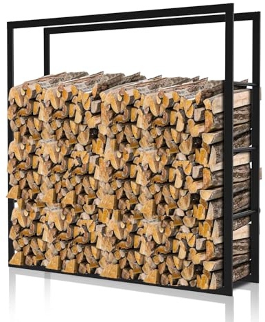 Sonnewelt Kaminholzregal für Innen und Aussen, 100x25x100CM Metall Brennholzregal Kaminholzständer, Holzstapelhilfe Holzlager, Schwarz Brennholz Stapelhilfe