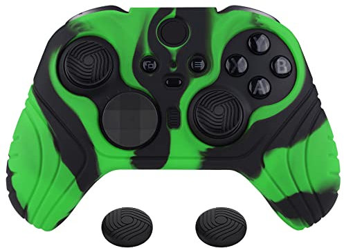 PlayVital Hülle für Xbox Elite Wireless Controller Series 2,Case Anti-Rutsche Schutzhülle ergonomische Hülle Cover & Thumbstick Kappen für Xbox Elite Series 2(Samurai Edition,Schwarz Grün)
