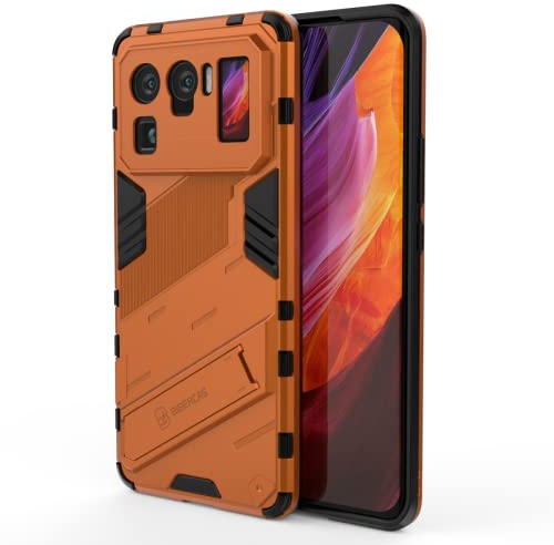 EASSGU Hülle für Xiaomi MI 11 Ultra (6.81 Inches), mit Kickstand PC Silikon Stoßfester Armor Handyhülle - Orange