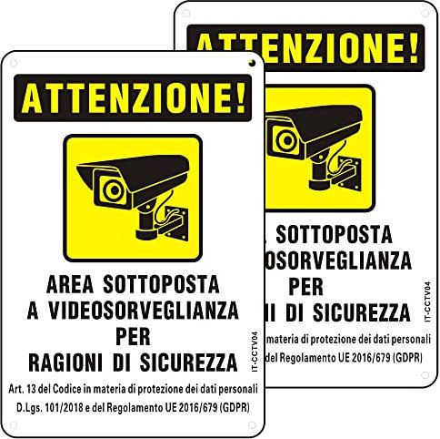 Cartello Area Videosorvegliata GDPR, Alluminio Riflettente, con Adesivo e Fori, 15×22cm Cartello Telecamera Sorveglianza Metallo per Casa e Negozio, Interno ed Esterno