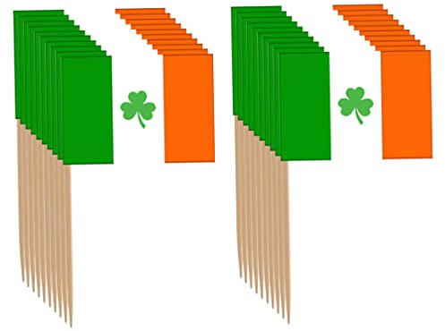 Hilai Cocktailstangen, irische Flagge Zahnstocher Shamrock Cake Topper Cocktail -Stick Flagge für Kuchendekor 100pcs Style33