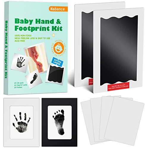 Nabance Baby Hand and Footprint kit, 2 Large Size Inkless Ink Pads with White & Black Photo Frames, 4 Imprint Cards,Stamp Print Ink Pads,Safe Non-Toxic for Baby Handprint 0-12 months,Family Keepsake