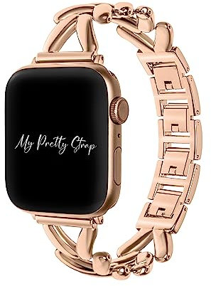 My Pretty Strap Ariel Band Compatible with Apple Watch 38/40/41mm or 42/44/45/49mm, Stainless Steel Metal Gold for Women (42MM / 44MM / 45MM / 49MM, Rose Gold)