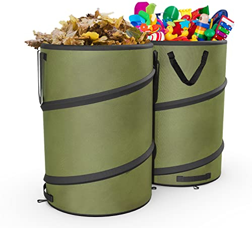 Sprinia Lot de 2 Corbeilles Poubelles Pliables pour Camping, Camping-Car – Sac à Déchets pour Jardinage Pelouse/Feuilles – 107 Litres par Sac, Vert