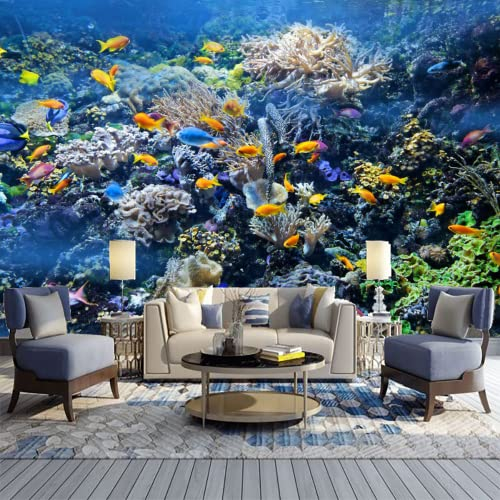 Ozeanfarbener Tropischer Fisch Fototapete, Blaue Unterwasserwelt Tapete für Wand, Wandbild Dekoration - für Wohnzimmer Schlafzimmer die Mauer 150 x 70 cm