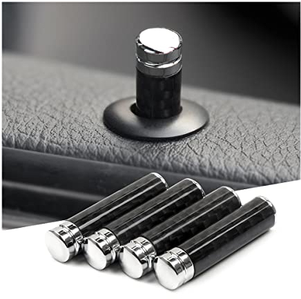 CGEAMDY 4 Pcs Car Door Lock Knobs, Carbon Fiber Auto Pin Covers, Cover for Rod Bolt, Knob Button Cover, Universal Vehicle Interior Modification Accessories, Black, 3.2x0.78cm