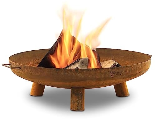 Ciotola per fuoco BBQ-Toro Ø 80 cm | effetto ruggine | ciotola per fuoco da esterno con tre gambe e due maniglie | Braciere da giardino, pozzo per fuoco, vassoio per fuoco