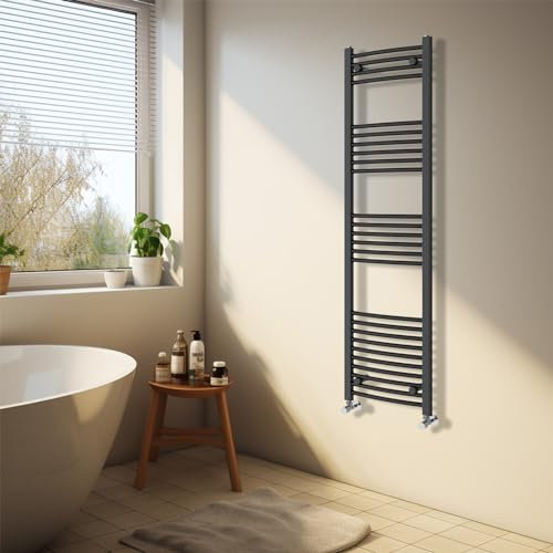 NRG Anthracite Heated Towel Rail Curved Designer Bathroom Radiator - 1600×400mm