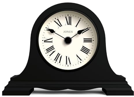 Jones Clocks® Speakeasy orologio da camino | Design classico del cappello di Napoleone | Nero | Numeri romani |Stile tradizionale per scrivania, tavolo, scaffale o comodino