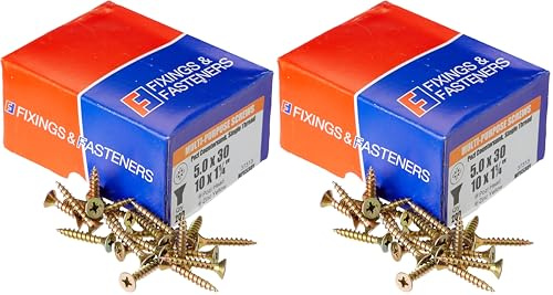 ForgeFix Multi-Purpose Single Thread Screws | 5.0 x 30mm | Zinc Yellow Passivated | Box 200 (Pack of 2)
