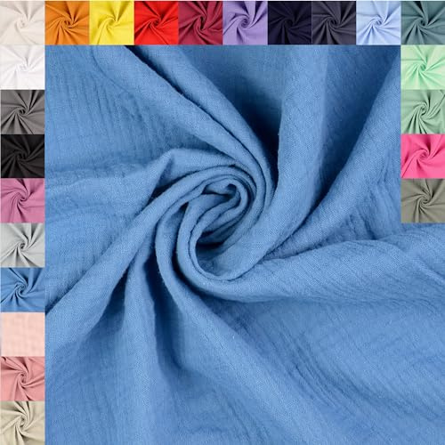fingsi Musselin Baumwollstoff Webware Meterware Coupon (jeans, 0,5m) (3028) + 23 weitere Farben