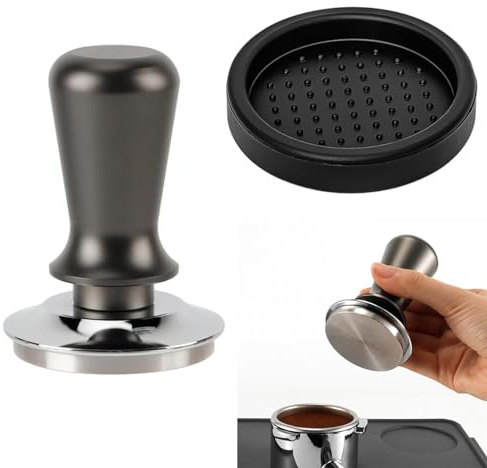 53mm Spring Loaded Espresso Tamper,Coffee Tamper 304 Stainless Steel Base,Barista Espresso Tamper for Cafe, Kitchen, Bakery, Tea Room(Black)