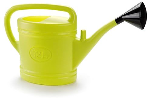 Tradineur - Annaffiatoio in plastica, capacità 12 litri, utensili da giardinaggio, irrigazione, casa, balcone, terrazzo, patio, colore giallo