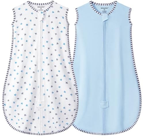MIKAFEN 2er Pack Baby Schlafsack Sommer Ärmellos 0.5 Tog,100% Baumwolle Kinder Sommerschlafsack für Jungen und Mädchen (Sterne&Hellblau,14-24 Monate)