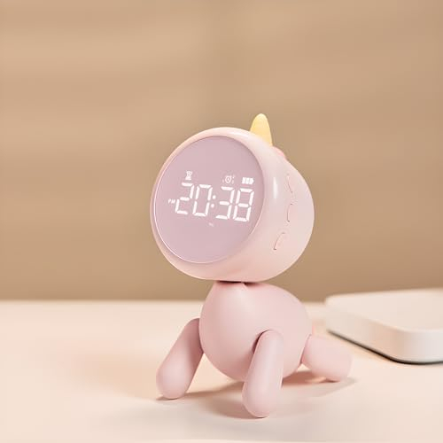 Danolt Wecker Digital Kinderwecker mit Licht Wecker Ohne Ticken Einhorn Wecker Mädchen mit Licht Funktion 6 Wecktöne, Einstellbare Wecklautstärke, mit Wochentag, Timer, Kompaktuhr für Nachttisch