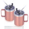 Volhoply 12oz Insulated Leakproof Coffee Mug with Sliding & Straw Lid Bulk 2 Pack,Double Wall Vacuum Stainless Steel Travel Tumbler Cup with Handle,Reusable Camping Mugs Keep Cold/Hot(Rose Gold,2 Set)