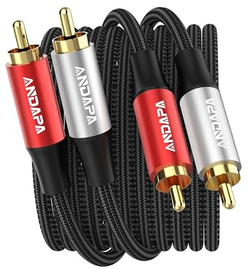 ANDAPA 1.5M Cavo Audio Stereo 2RCA Maschio a 2RCA Maschio Intrecciato in Nylon, Amplificatore, Sistema Hi-Fi, Altoparlante