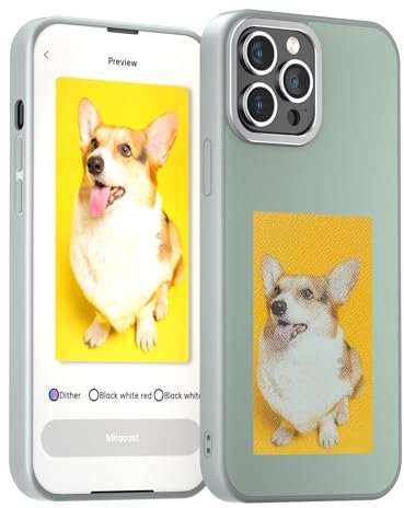 YCE Smart NFC Mobile Phone Case with E-Ink Screen, DIY Personalised iPhone Case with Photo Change for iPhone 13/14,14 Pro/Max, iPhone 15, Pro/Max (3.5 Inch Ink Display Picture), Grey