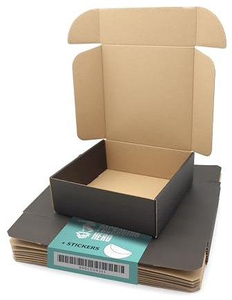 Packaging Hero 10 Stück Premium Versandkartons 20 x 20 x 7 cm (ca. 7,9 x 7,1 x 2,8 Zoll) schwarze Geschenkboxen für Verpackung