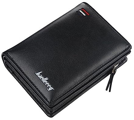 tuwiwol Mode Männer Brieftaschen PU Leder Kurzes Design Kartenhalter Männlichen Reißverschluss Geldbörse Vintage Stil Handtasche Münzbeutel Große Kapazität, Schwarz