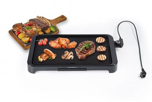 Ostarkdom Plancha de Asar Eléctrica 2000W Antiadherente, Superficie Mixta, Termostato Regulable, Apta para Lavavajillas