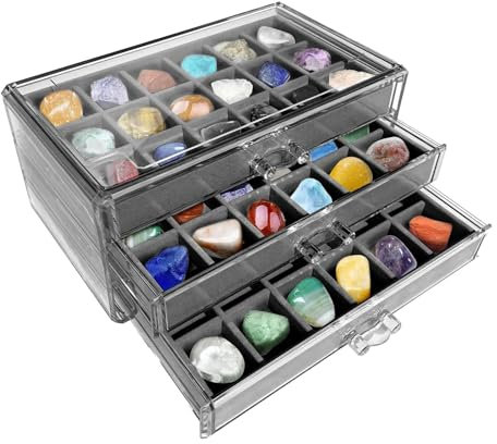 Rock-Sammelbox, Edelstein-Vitrine | Kristallregal mit 54 Fächern,3-lagige visuelle Acryl-Fossilien-Vitrine, Kristall-Aufbewahrungs-Felsen-Vitrine für Abschluss-Souvenirs, Steine, Muscheln, Miniaturen,