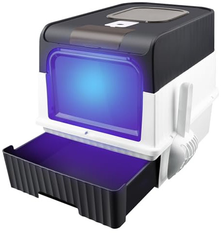 Lettiera automatica autopulente per gatti, sterilizzata, utilizzabile chiusa o aperta, con apertura frontale, deodorante, in materiale PP, con 1 sacchetto di deodorante (Nero)