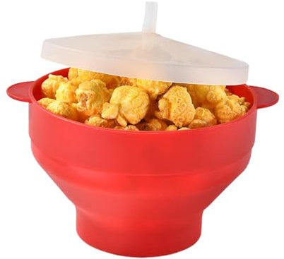 scyca Máquina para hacer palomitas de maíz en microondas | Recipiente de silicona para palomitas de maíz apto para microondas Recipiente plegable para hacer palomitas maíz en microondas, con tapa