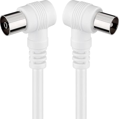 Cable de TV de 1,5 m, con conector de ángulo recto, color blanco; ideal para conectar dispositivos en espacios reducidos.