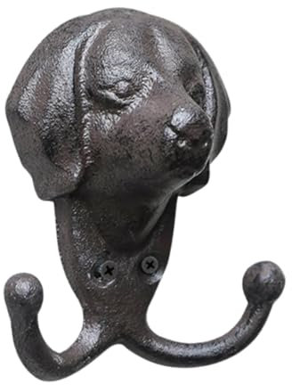 Cast Iron Animal Head Wall Coat Dual Hooks Keys Robes Hanger for Hallway Heavy Duty Towel Rack Coat Hanger, Dog