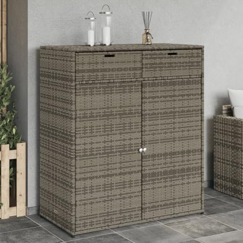 Myheimly Gartenschrank, Geräteschrank mit viel Stauraum, Beistellschrank Schrank mit Türen, Balkonschrank Terrassenschrank, Poly Rattan Gartenschrank Grau,105 x 55 x 113 cm