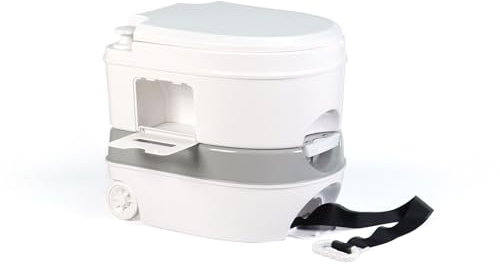 RVmonsterShop Tragbare Chemie Camping Toilette, 24 Liter Fassungsvermögen Leicht zu ziehen, 44×42×35 cm, Mit Staubbeutel, Outdoor Garden Toilet, Weiß/Grau