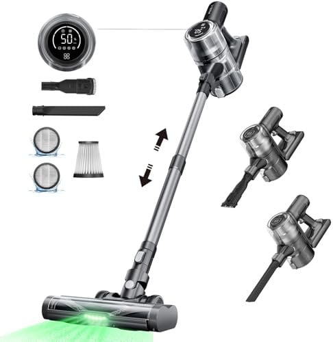 Proscenic Aspirapolvere senza Fili Potente 550W/45KPA, Scopa Elettrica Senza Fili con OLED Touchscreen e Anti-Groviglio Spazzola, Batteria Rimovibile, per Pavimenti/Tappeti/Peli