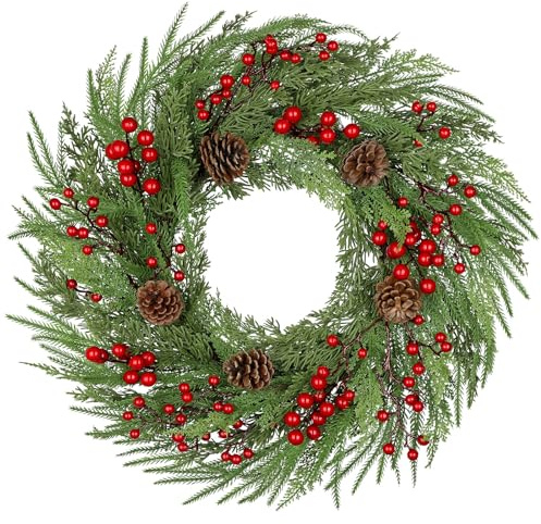Arborus Weihnachtskranz Künstlich 60 cm Adventskranz Tür Deko Kunst Türkranz mit Berren Tanenzapfen Fake Wandkranz zum Basteln Weihnachtsdeko Adventsdeko Flur Fensterbank Kamin Weihnachtsschmuck