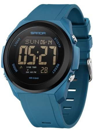 BIEWO Reloj Deportivo Digital para Hombre, Relojes Militares Impermeables para Exteriores, Esfera Grande, cronómetro Luminoso Casual, Azul, Correa