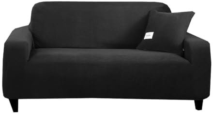 GENODA Funda de sofá elástica geométrica de tela de rejilla de maíz, protector de silla para sala de estar y decoración del hogar (negro, 4 asientos, 215-300 cm)